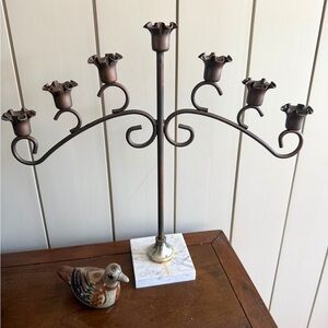 Vintage Italian Metal 7-Arm Candelabra with Marble Base Petal Arm - Brown Finish